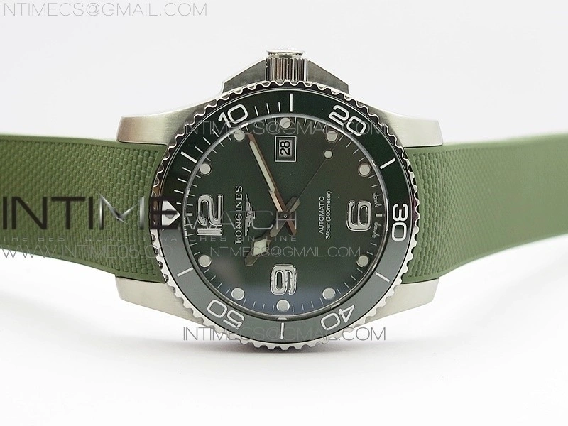 Conquest L3.840.4.56.6 Real Ceramic Bezel SS ZF 1:1 Best Edition Green dial On Green Rubber Strap A2824